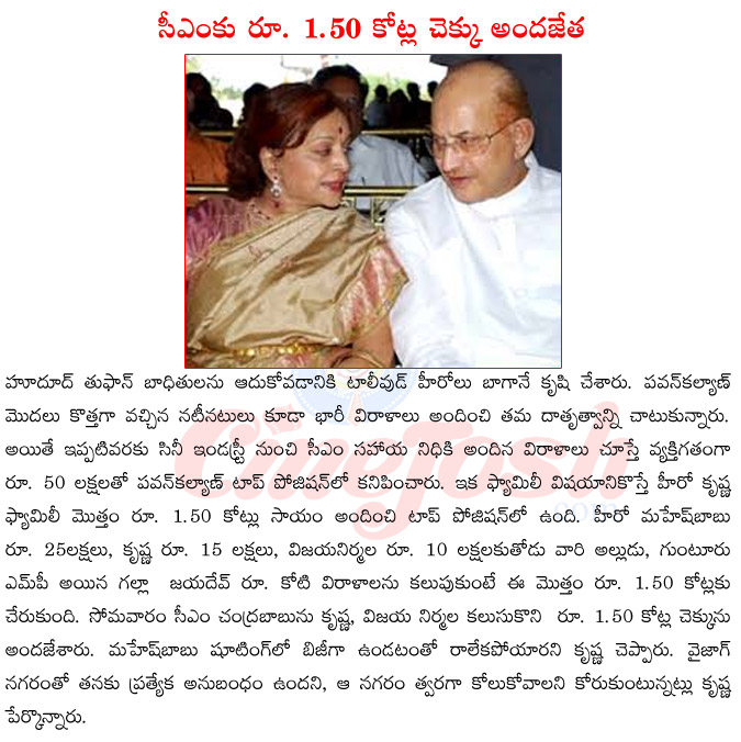 krishna,vijaya nirmala meeting chandrababu naidu,hero krishna family donation for hudhud,mahesh babu upcoming films,hero krishna family,galla jayadev with krishna family  krishna, vijaya nirmala meeting chandrababu naidu, hero krishna family donation for hudhud, mahesh babu upcoming films, hero krishna family, galla jayadev with krishna family